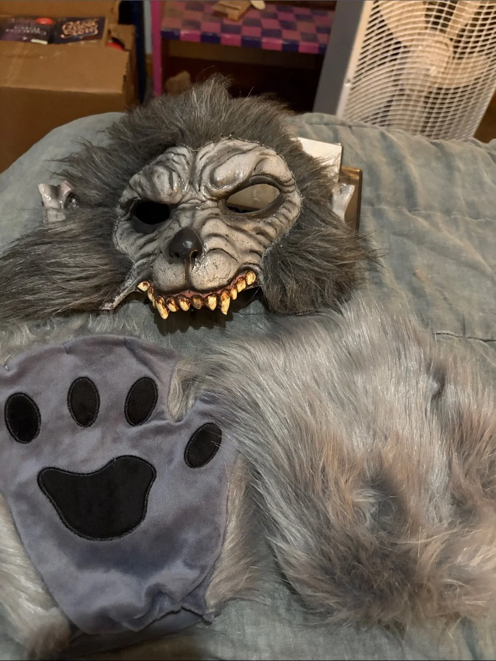 Gray Werewolf Costume Mask and Paw Set